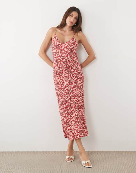 Mango cami-midikjole med stropper i rødt blomsterprint - view 1
