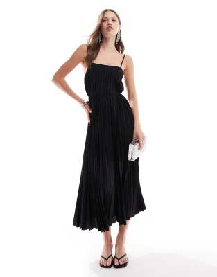 Mango Cami Pleated Midi Dress In Black