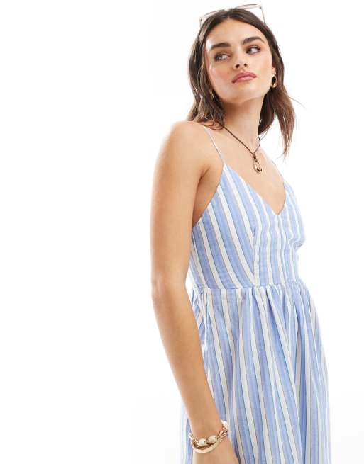 Mango cami striped midi dress in blue | ASOS