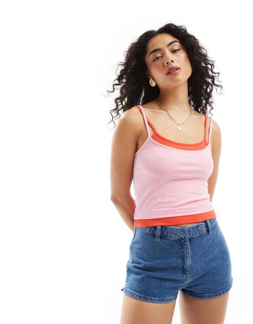Mango - Cami-top i rødt/lyserødt dobbeltdesign