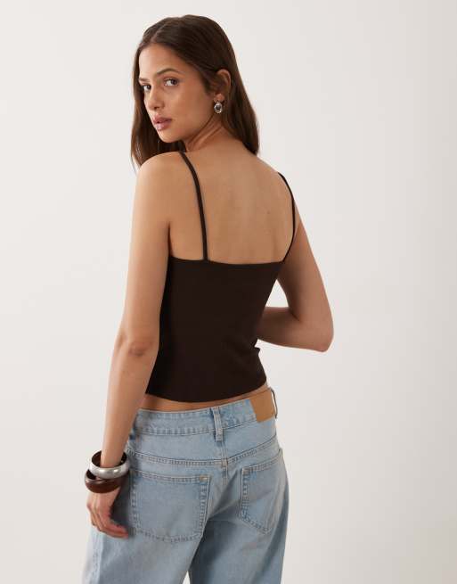 Mango cami-top med blondekant i brun, 3 af 4