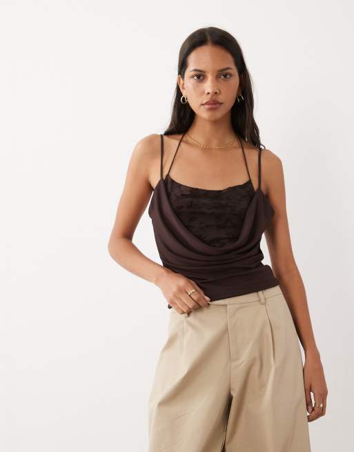 Mango cami-top med dobbelt lag i brun, 2 af 4