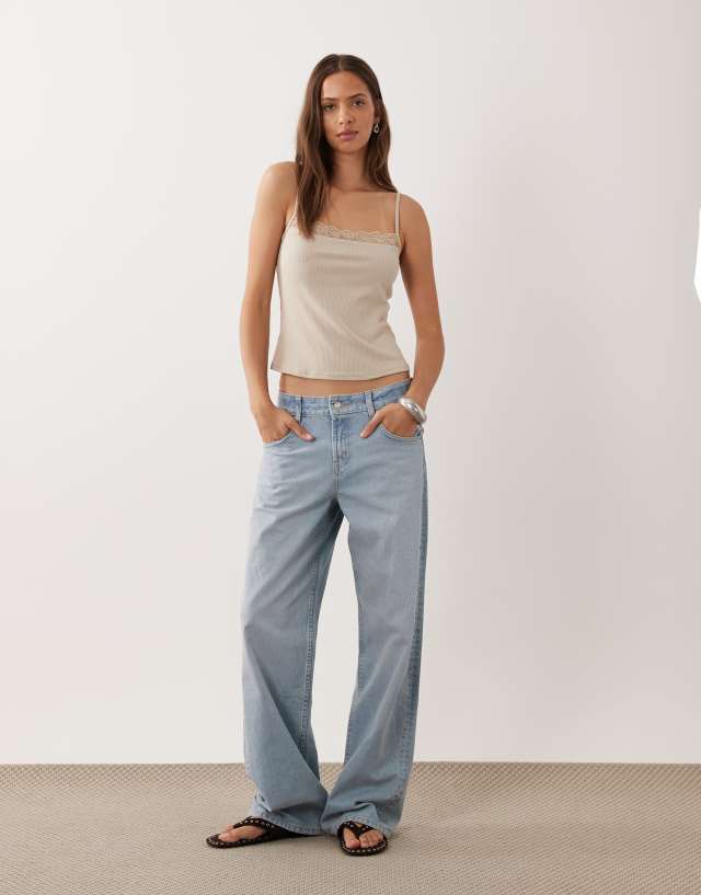 Mango cami top with lace trim in beige | ASOS