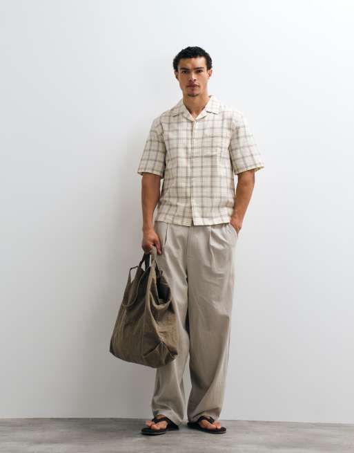 Mango - Camicia a maniche corte a quadri color ecru