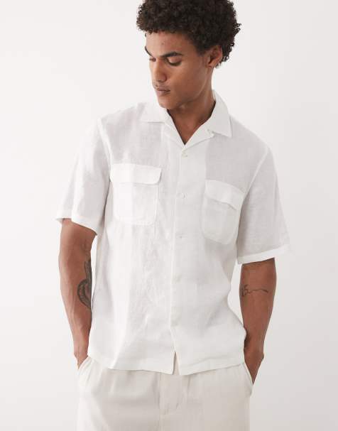 Mango - Camicia a maniche corte in 100% lino bianca con tasche sul davanti - view 1