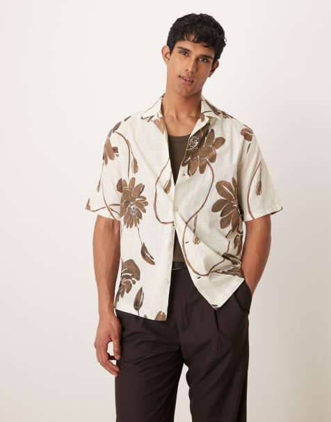 Mango - Camicia a maniche corte in cotone bianca e marrone con stampa a fiori - view 1