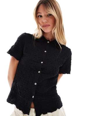 Mango - Camicia a maniche corte nera testurizzata