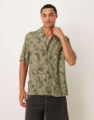Mango - Camicia a maniche corte verde con stampa grafica - view 1