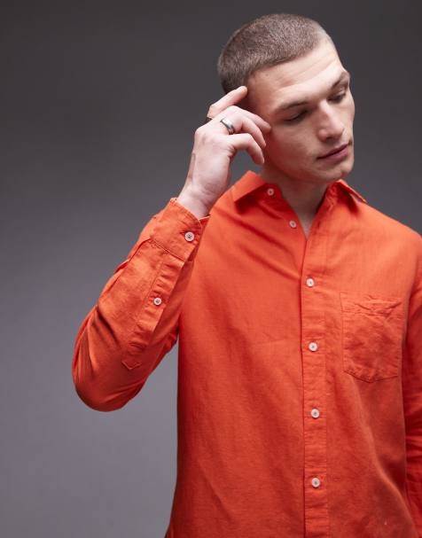 Mango - Camicia a maniche lunghe in misto lino arancione - view 1