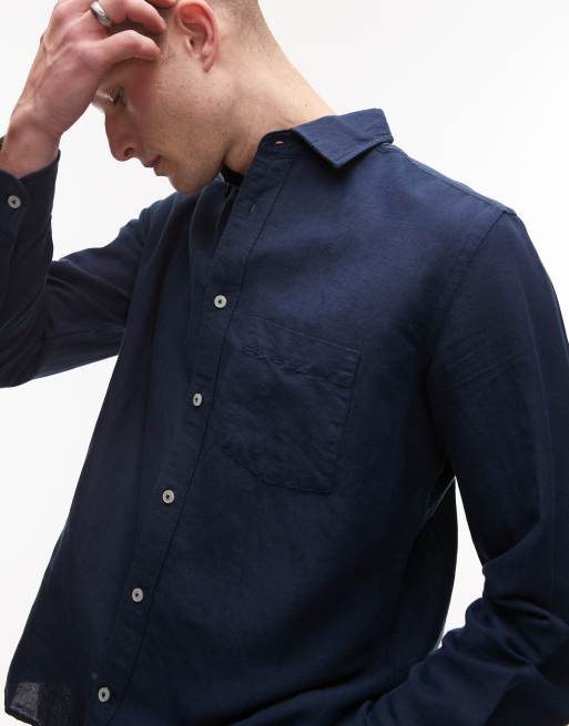Mango - Camicia a maniche lunghe in misto lino color blu navy, 2 di 4