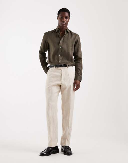 Mango - Camicia a maniche lunghe marrone in 100% lino, 2 di 5