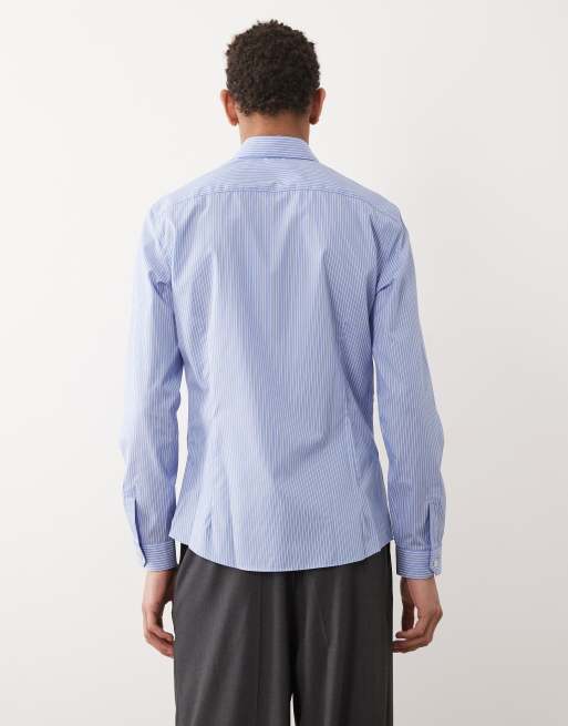 Mango - Camicia a righe in misto cotone blu, 4 di 5