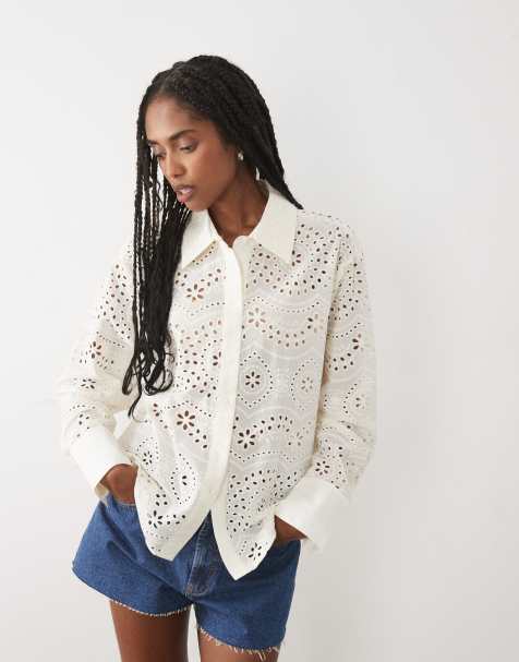 Mango - Camicia beige ricamata 100% cotone - view 1