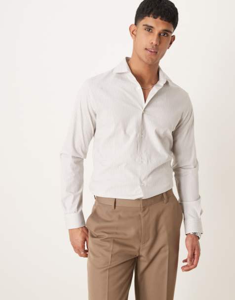Mango - Camicia bianca a righe marroni sottili - view 1