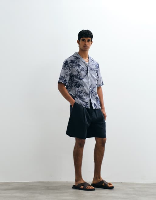 Mango - Camicia blu a righe con grafica a fiori, 2 di 5