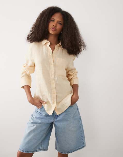 Mango - Camicia classica 100% lino gialla - view 1