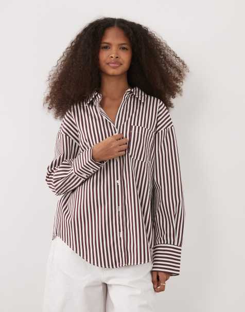 Mango - Camicia classica in misto cotone bordeaux a righe - view 1