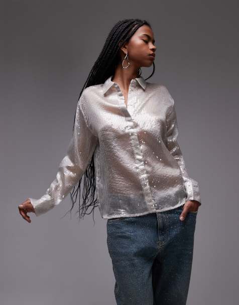 Mango - Camicia color argento con paillettes - view 1