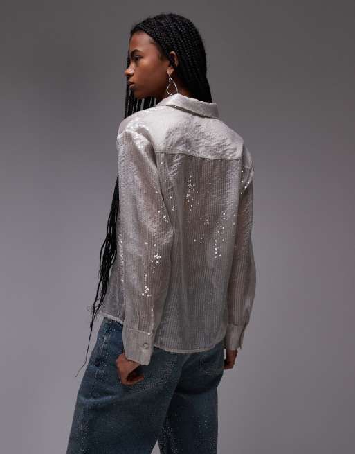 Mango - Camicia color argento con paillettes, 4 di 4
