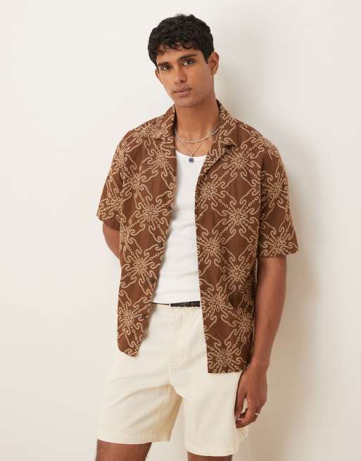 Mango - Camicia color ruggine con design ricamato