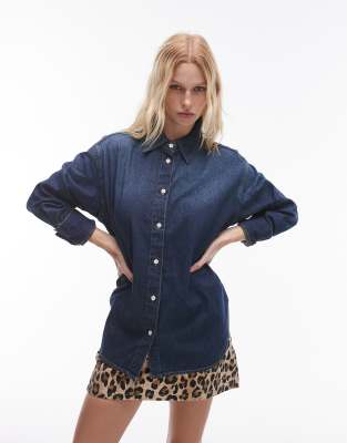 Abito Camicia In Denim Time And Tru, Blu Scuro, Maniche Lunghe, Nuovo Con Etichette