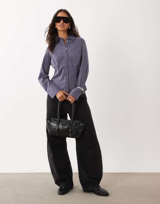 Mango camicia con vita stretta a quadri navy, 2 di 4