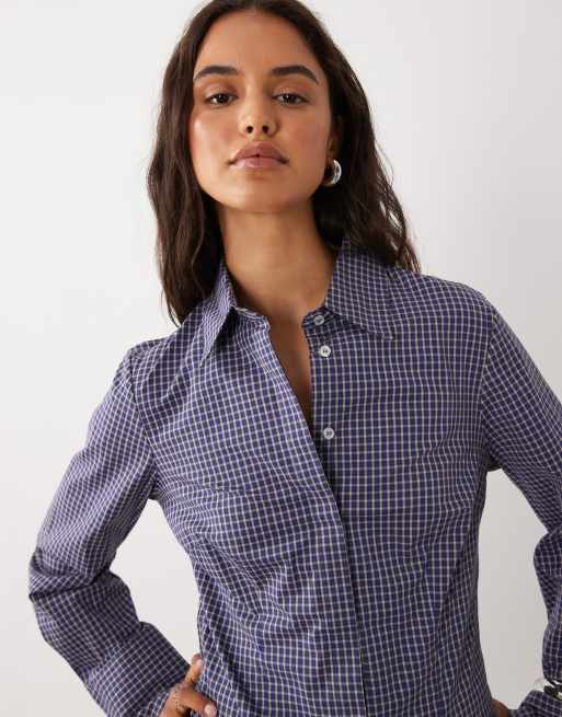 Mango camicia con vita stretta a quadri navy, 3 di 4