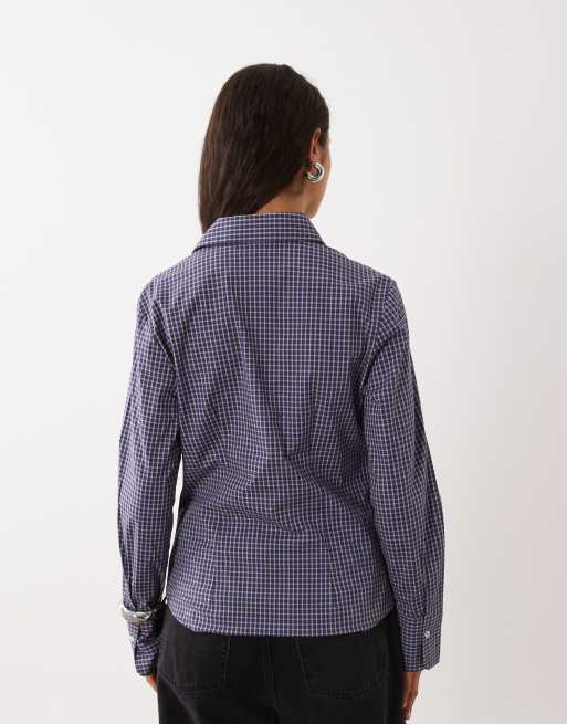 Mango camicia con vita stretta a quadri navy, 4 di 4