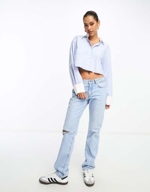 Mango - Camicia corta a righe blu, 2 di 4