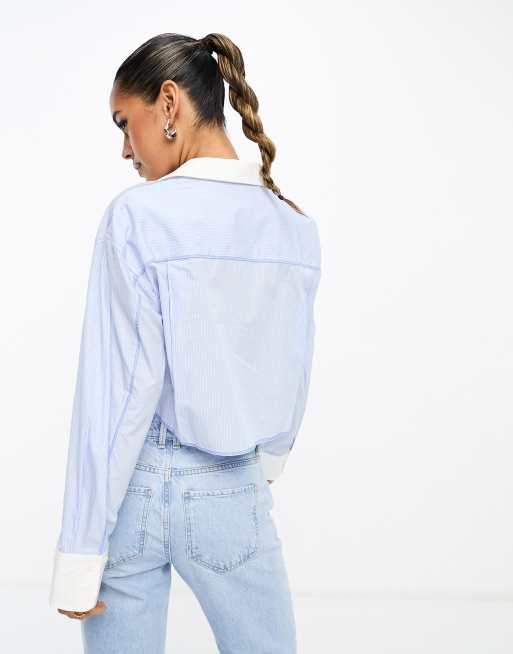 Mango - Camicia corta a righe blu, 4 di 4