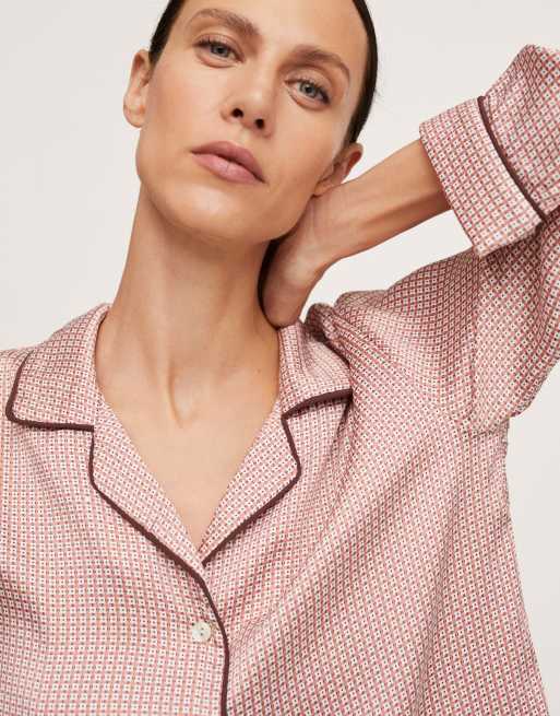 Mango - Camicia del pigiama in raso rosa con stampa a fantasia rétro in coordinato, 2 di 4