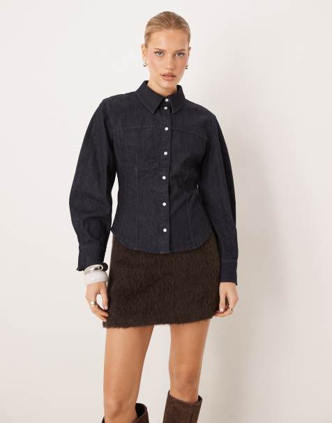 Mango - Camicia di jeans in misto cotone color indaco stretta in vita - view 1