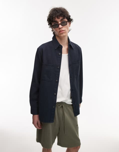 Mango - Camicia giacca in cotone slavato blu navy - view 1