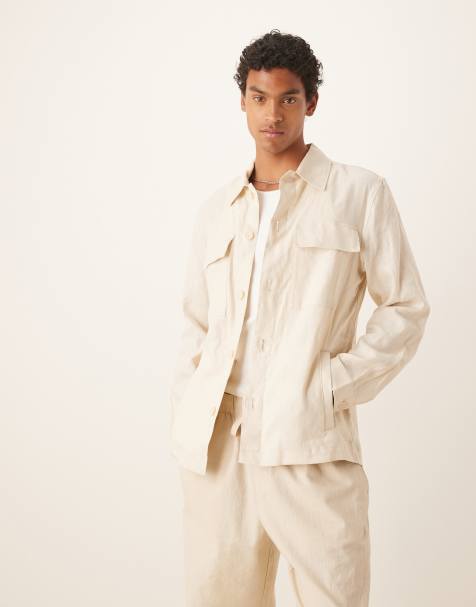 Mango - Camicia giacca in lino beige chiaro - view 1