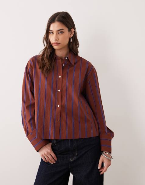 Mango - Camicia in 100% cotone color ruggine e blu a righe - view 1