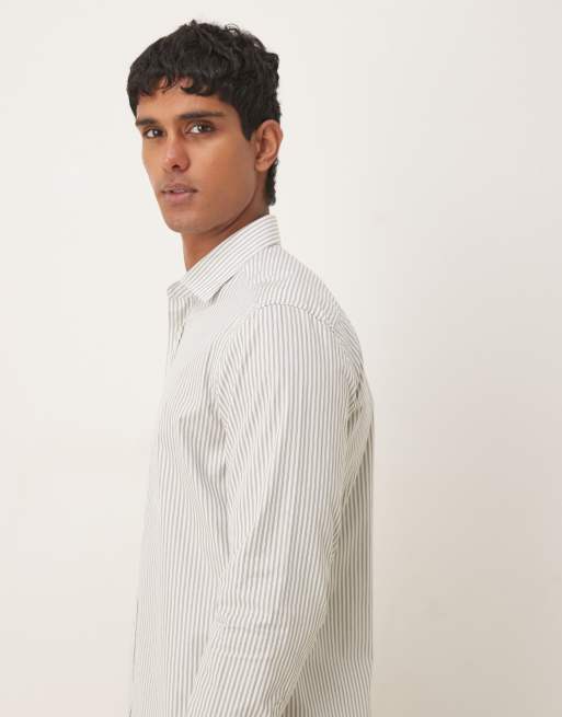Mango - Camicia in 100% cotone kaki a righe, 4 di 5