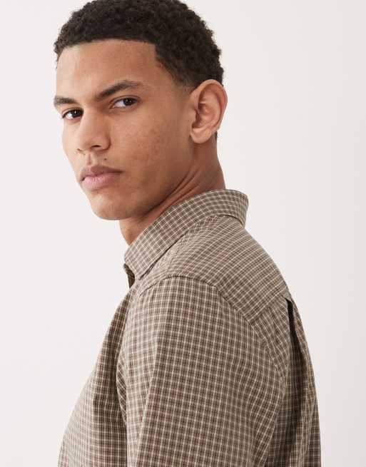 Mango - Camicia in 100% cotone marrone a quadretti, 4 di 5