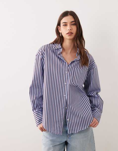 Mango - Camicia in misto cotone a righe blu e bianche - view 1