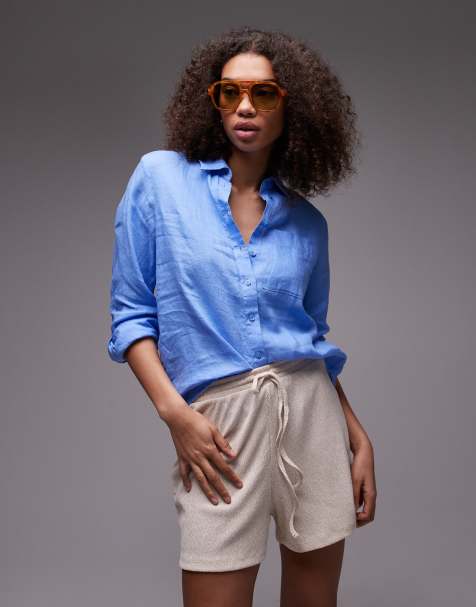 Mango - Camicia in misto lino blu - view 1