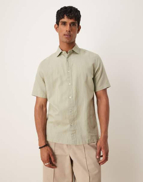 Mango - Camicia in misto lino verde chiaro - view 1