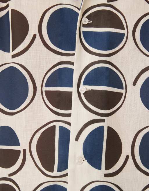 Mango - Camicia marrone e blu con stampa geometrica, 2 di 4