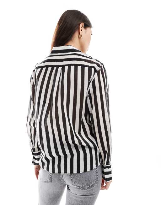 Mango - Camicia nera e bianca a righe, 3 di 4