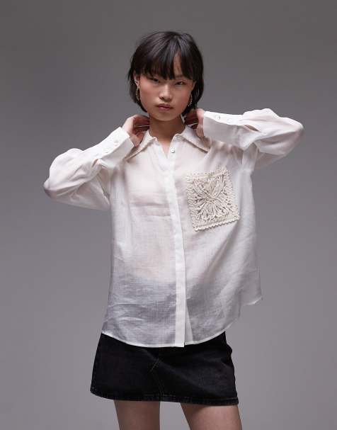 Mango - Camicia oversize in ramie con tasca all'uncinetto - view 1