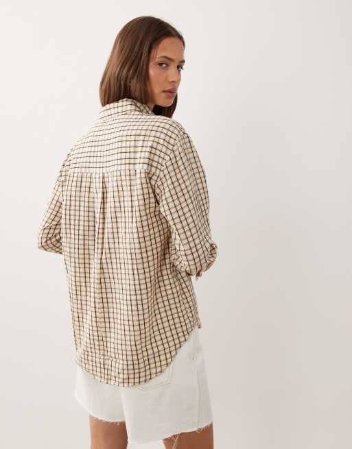 Mango - Camicia oversize marrone a quadri, 4 di 4