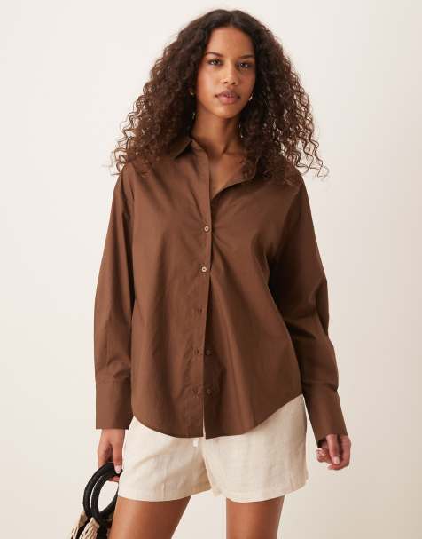 Mango - Camicia oversize marrone scuro effetto lino - view 1