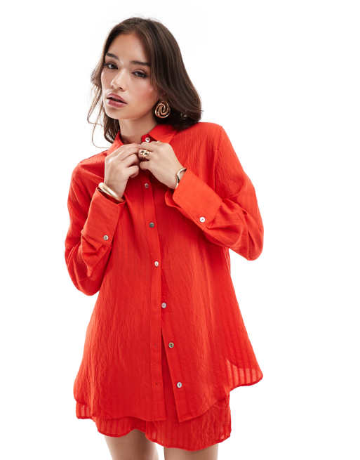 Mango - Camicia oversize rossa in coordinato
