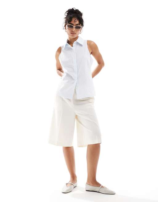 Mango - Camicia senza maniche bianca e blu a righe, 2 di 4