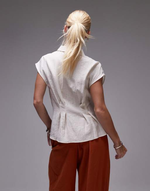Mango - Camicia senza maniche stretta in vita color beige chiaro, 4 di 4