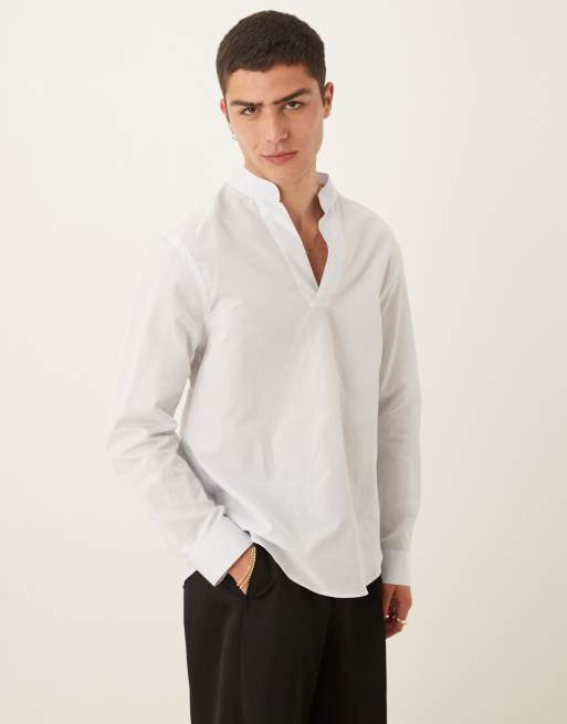 Mango - Camicia taglio comodo in misto lino azzurra con colletto aperto