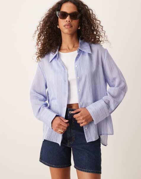 Mango - Camicia taglio comodo in misto lino azzurra - view 1